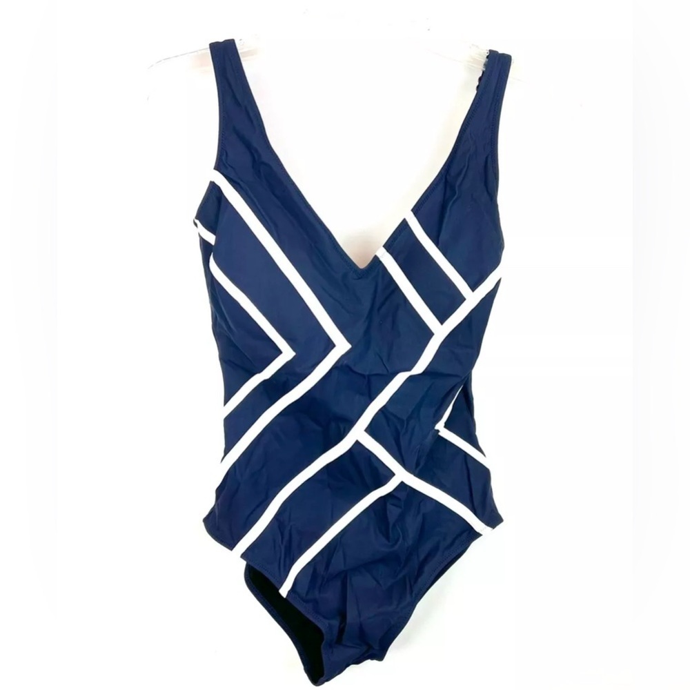 Gottex Women’s V Neck Blue Built In Bra One Piece Swimsuit Size 8